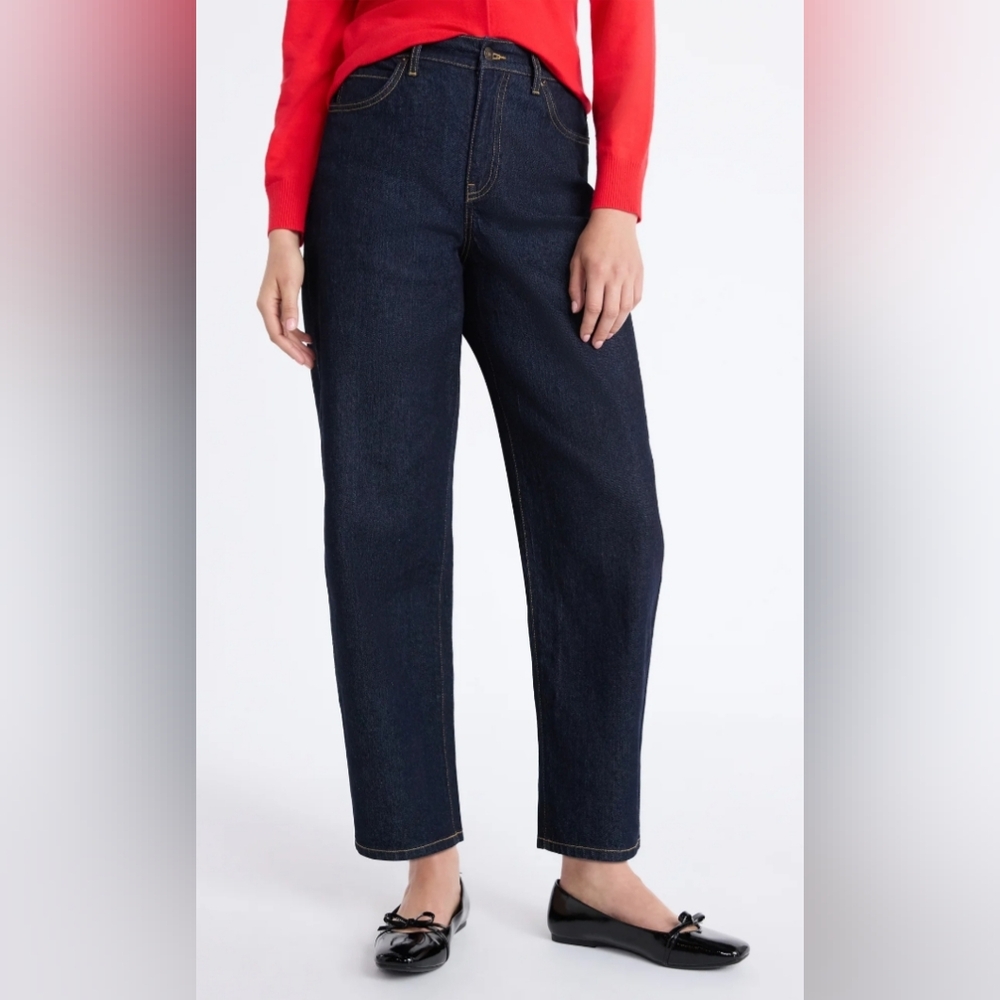 Free Assembly Women's Size 2 Barrel Leg Jeans NWT Indigo Rinse